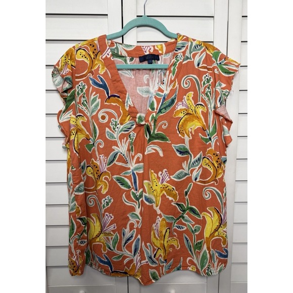 RACHEL Rachel Roy Tops - Rachel Roy Floral Tropical Flutter Sleeve Linen Blend V-Neck Women's Size 1X